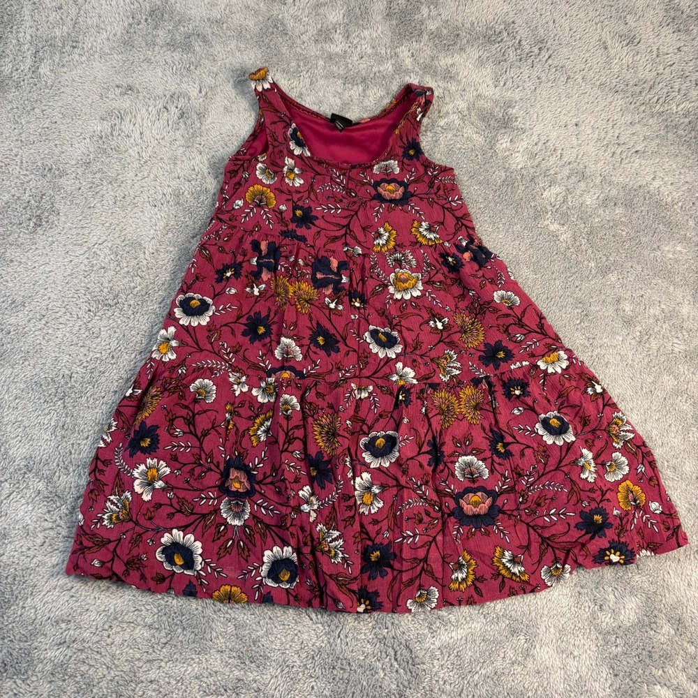 Art Class Girls Magenta Pink Floral Tiered Sleeveless Dress Size S 6 6X Boho - Picture 1 of 4